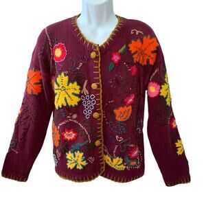 VINTAGE 90s Segue Embellished Pumpkin Spice Ugly Fall Halloween Sweater Size M